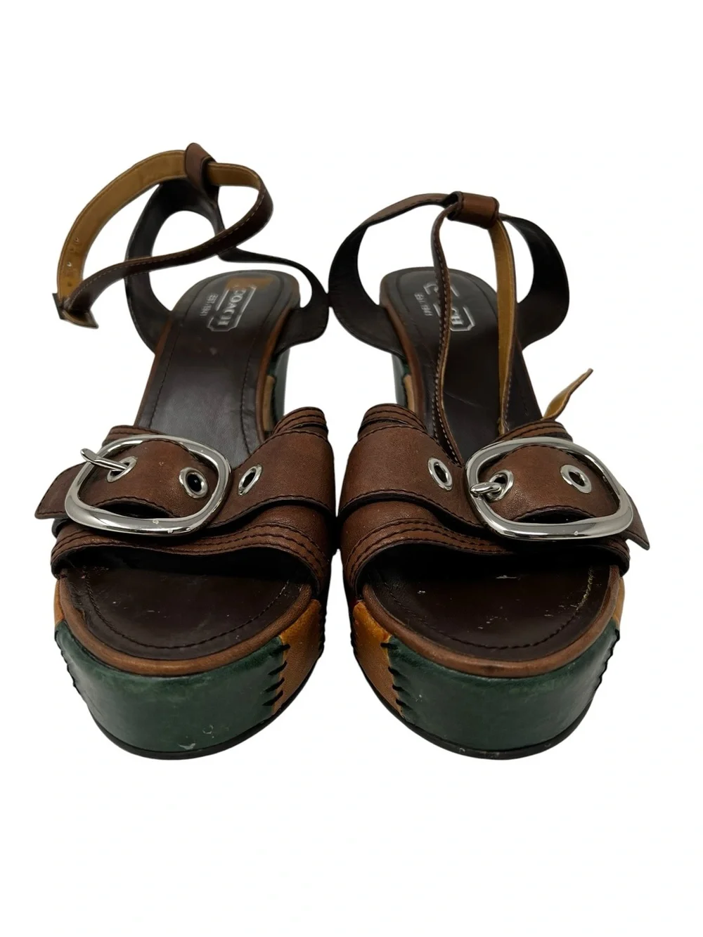 Coach Stylish Multi-Color Leather Wedge Sandals